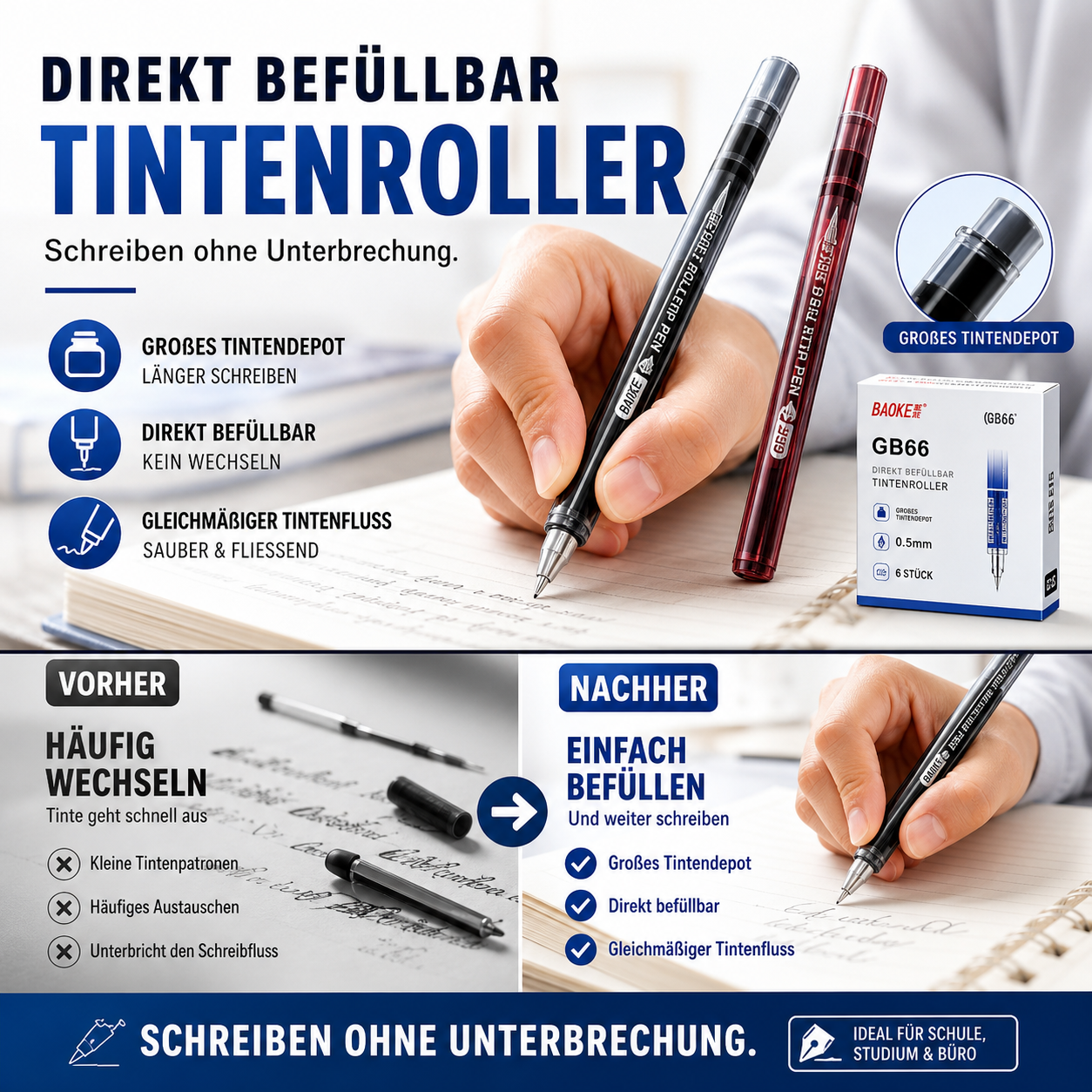 ✍️ Großraum-Direkttintenfüller – ohne Patronenwechsel