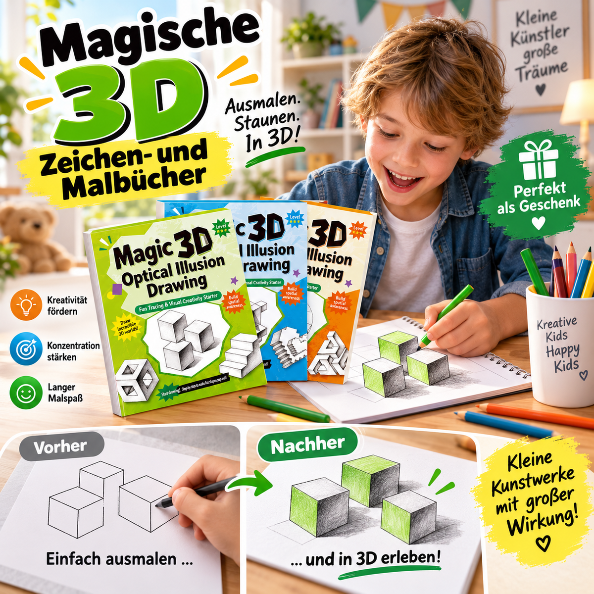 ✨Zauber‑3D‑Malbuch mit Nachzeichnungsvorlagen!✨