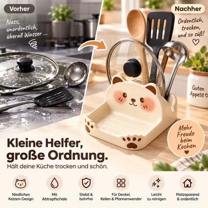 niedliche katzenförmige Topfdeckelhalter aus Keramik-Imitat