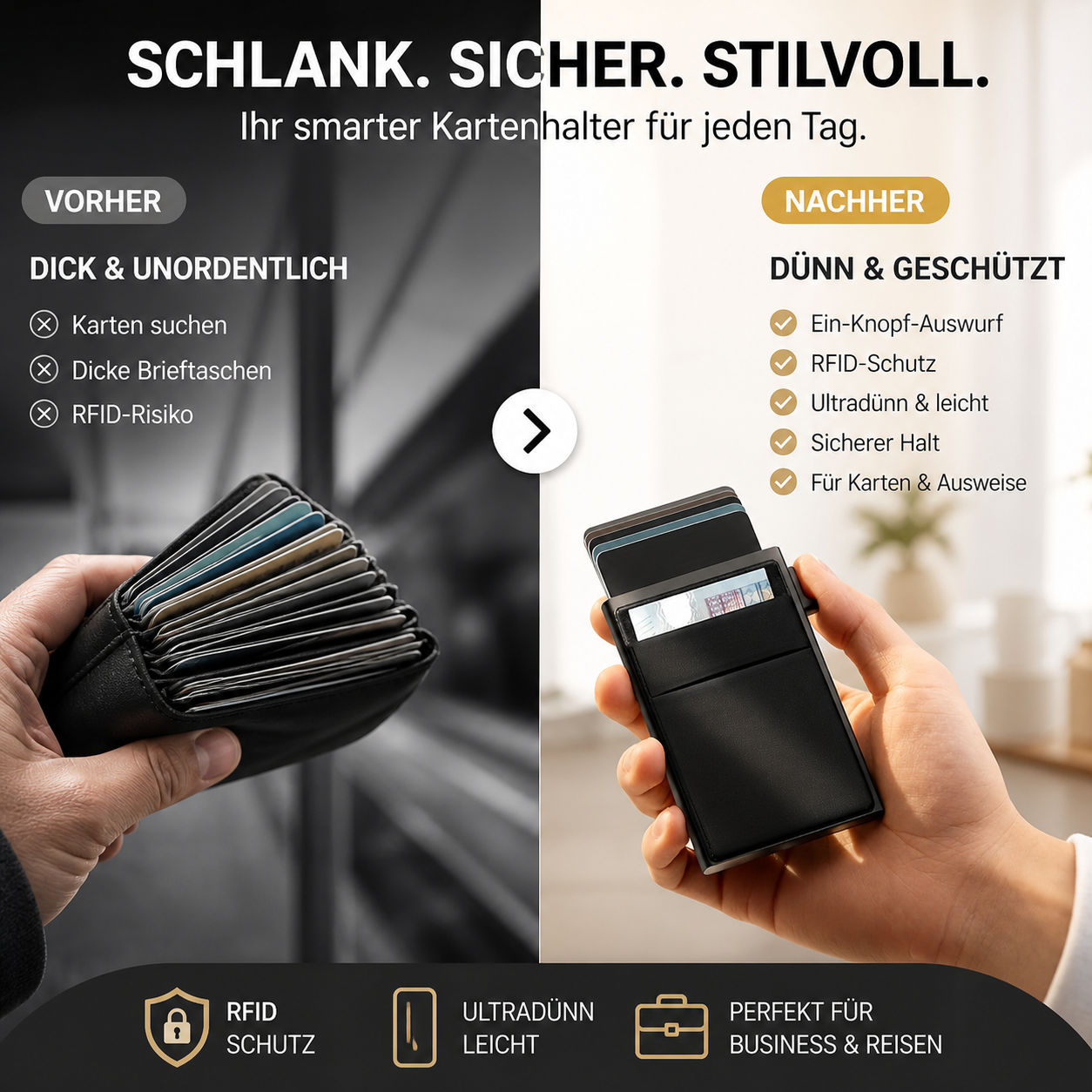 🔥RFID-Kartenetui aus Aluminiumlegierung mit automatischem Auswurf Schutz vor unbefugter Nutzung und Entmagnetisierung