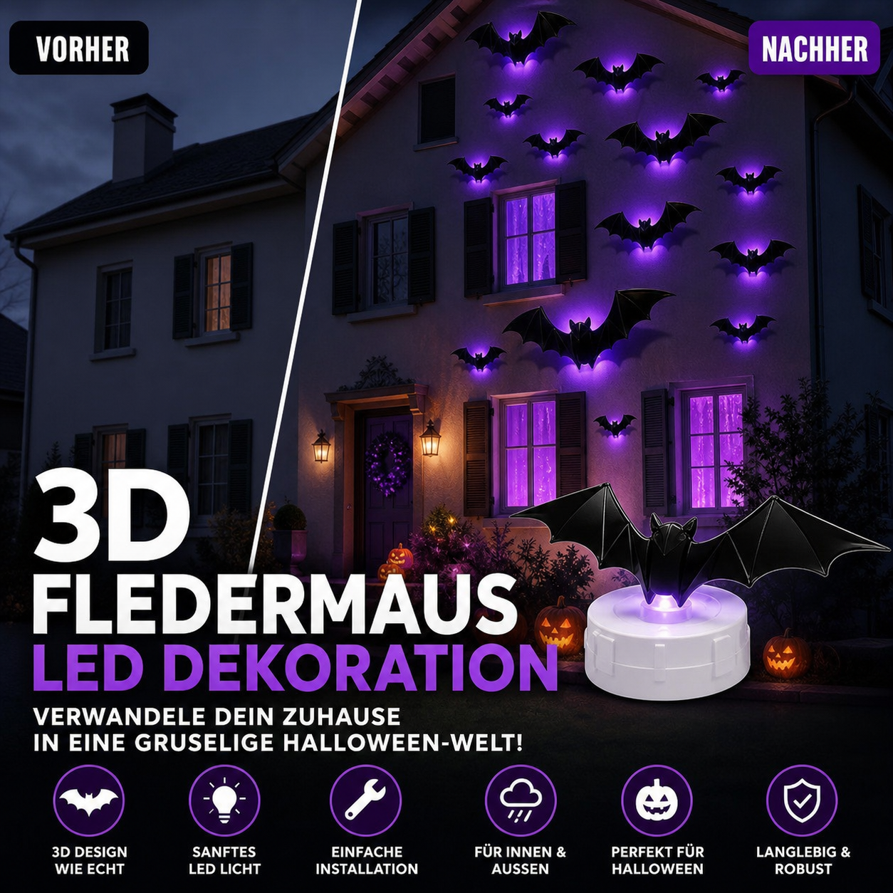 Halloween-3D-Fledermaus-Dekor-Aufkleber-Set