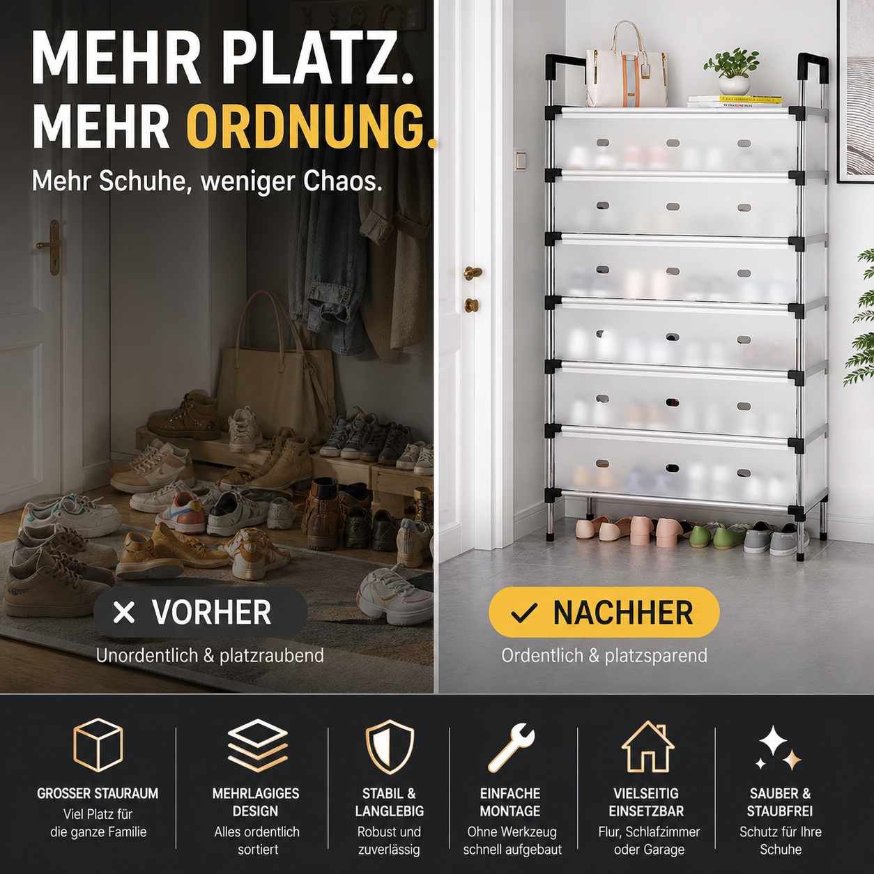 Schuhregal mit großem Fassungsvermögen und mehreren Ebenen