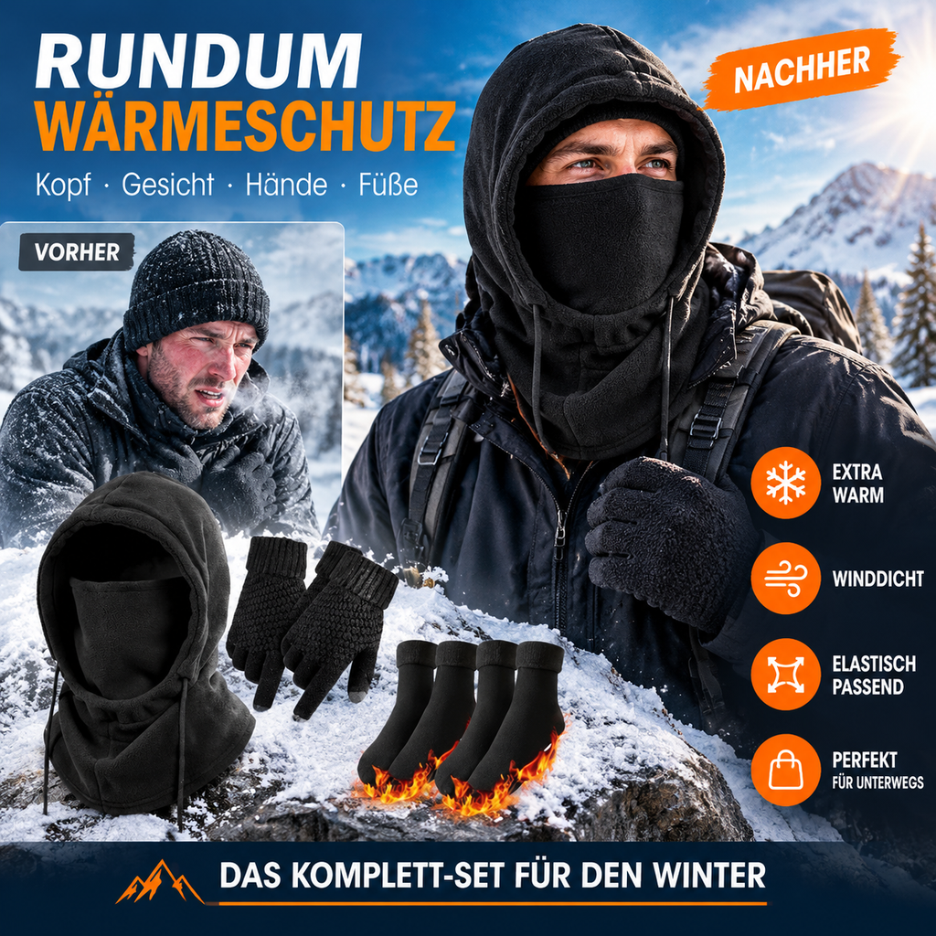 ❄️ 50% RABATT! ⏰❄️Halten Sie sich den ganzen Winter warm! 3‑Teil‑Set: Mütze + Handschuhe + Socken + Gesichtsmaske✨