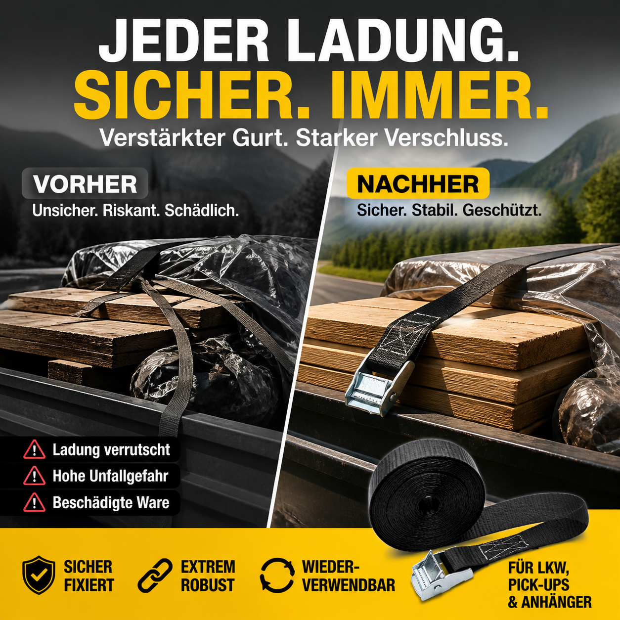 🚚 Spanngurt mit Zinklegierungs-Druckverschluss zur Ladungssicherung