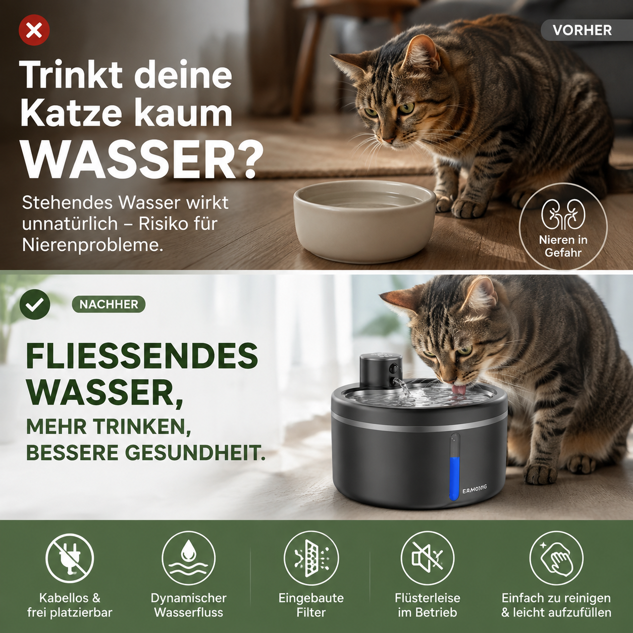 🐱 Edelstahl-Trinkbrunnen für Katzen & Hunde 💧 2,2L Fassungsvermögen, USB-Betrieb & Fließendes Wasser