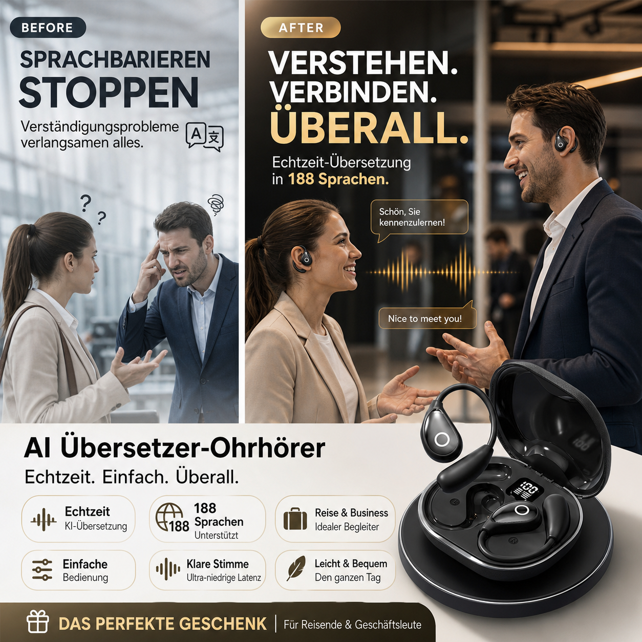 Bluetooth-Kopfhörer mit 188 Sprachen für die KI-Übersetzung