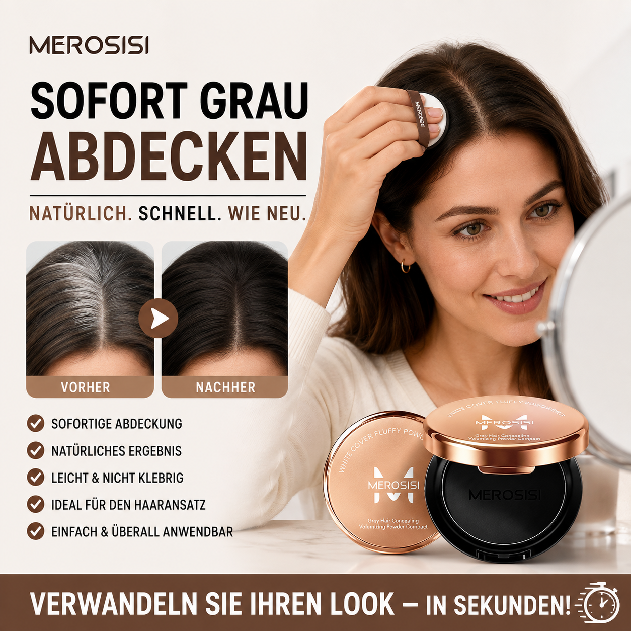 ✨ Fluffiges Weißhaar-Abdeckpuder – Sofort natürliche Nachfärbung, du siehst jünger aus