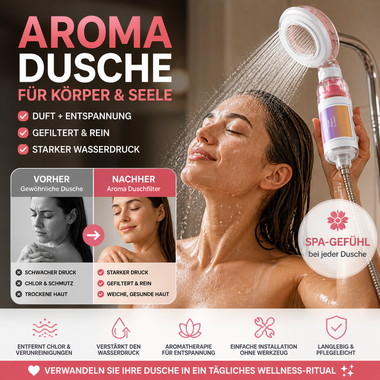 🚿 Duft-Duschkopf mit Druckverstärkung & Wasserfilter