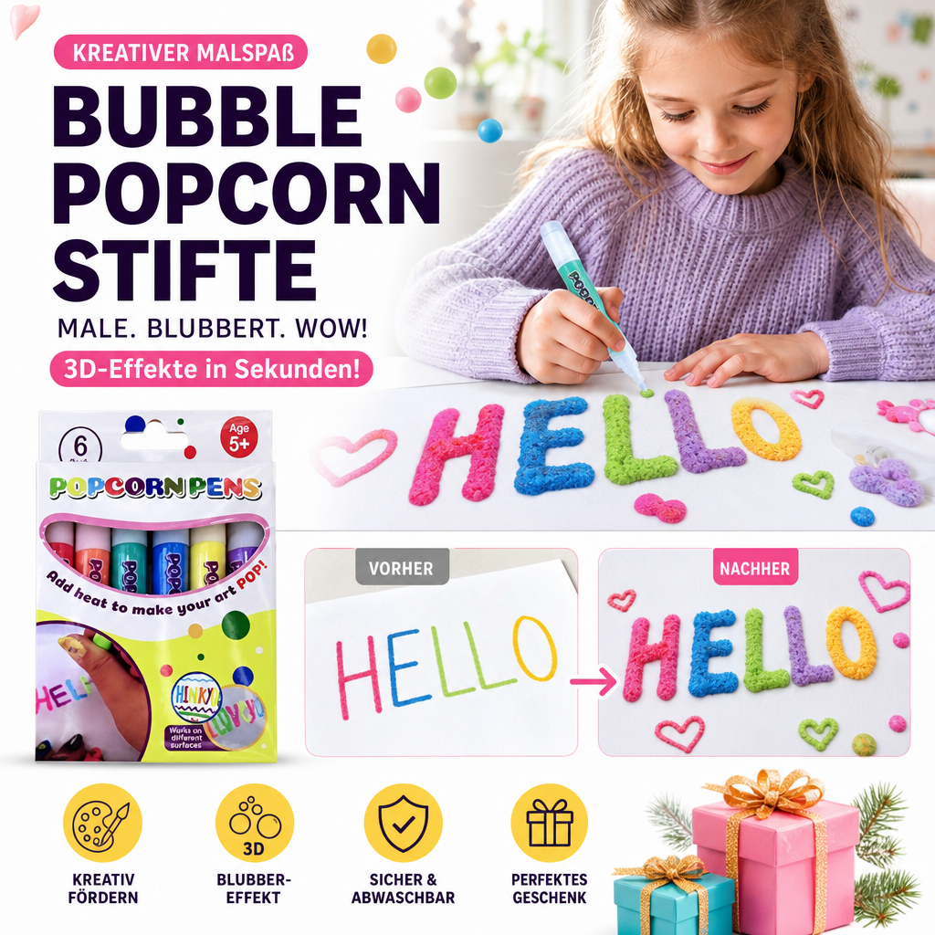 🥳HEISSER SALE 2026🥳💞50.000+ VERKAUFT!🎄🎁Magische Popcorn-Stifte mit Blaseneffekt, wärmeaktivierte Popcorn-Stifte, DIY-3D-Kunstmarker für Kinderbastelprojekte