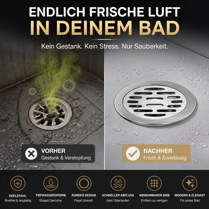 🔥Runder, geriebener Edelstahl-Abfluss mit Geruchsverschluss