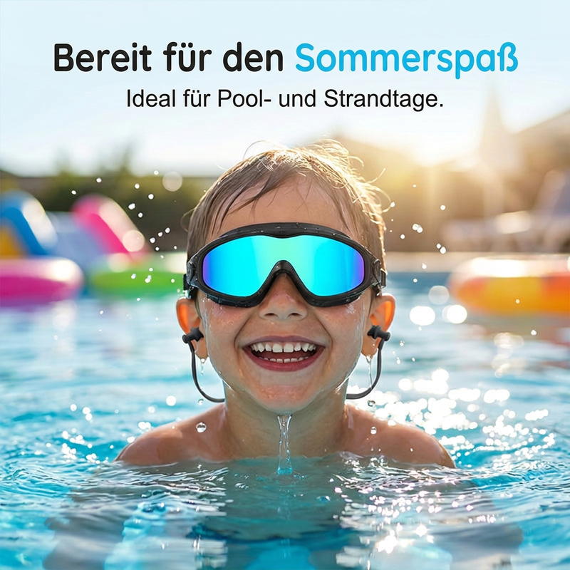 Schwimmbrille für Kinder, 2er-Set – beschlagfreie Schwimmbrille mit Ohrstöpseln, Weitwinkel-Design, bequeme Schwimmbrille aus Silikon für Jungen und Mädchen