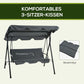 Outsunny Hollywoodschaukel mit Sitzpolster, 3-Sitzer Gartenschaukel mit verstellbarem Sonnendach, Schaukelbank belast bis 240 kg, für Garten, Terrasse, 172 x 110 x 153 cm