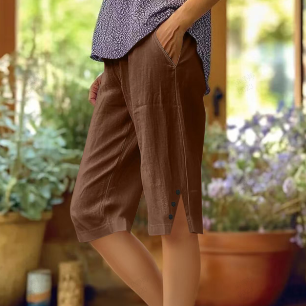 ⏳Zeitlich begrenztes Sonderangebot⏰Einfarbige Caprihose für Damen mit Seitentaschen