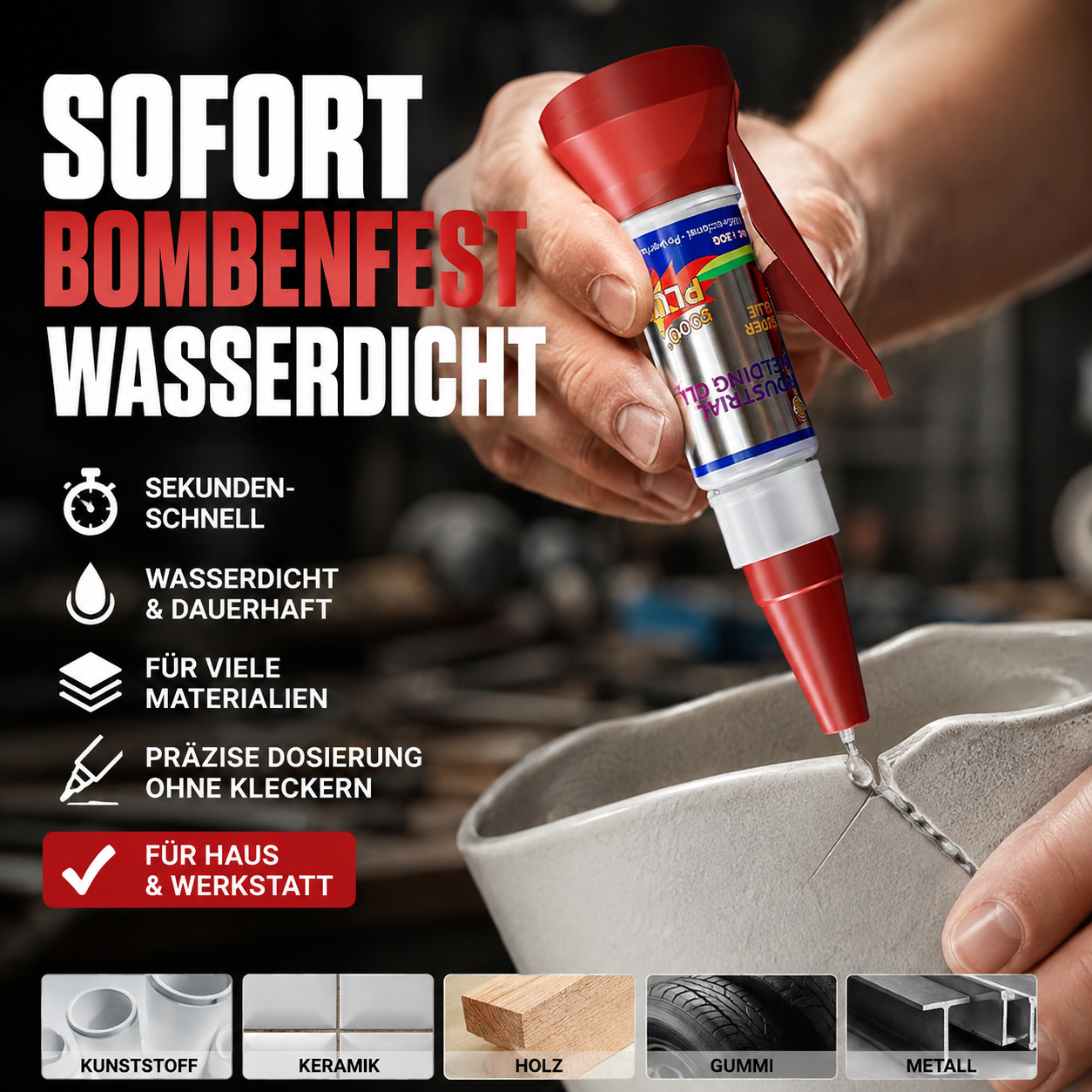 Wasserfester, schnell trocknender Allzweck-Sekundenkleber
