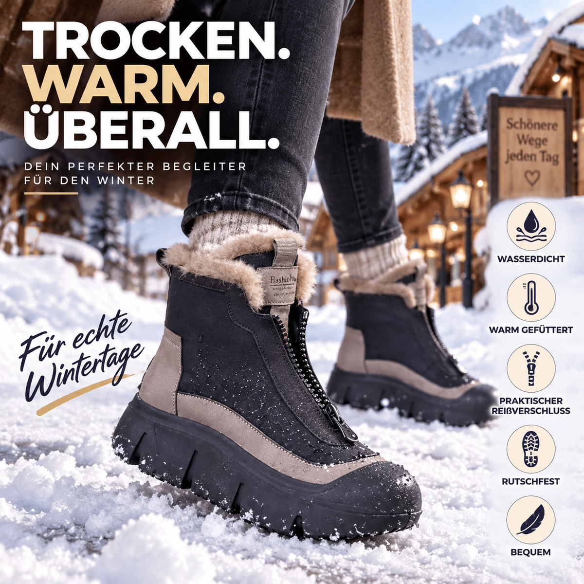 ✨Wasserdichte, warme Schneestiefel mit Reißverschluss für Damen