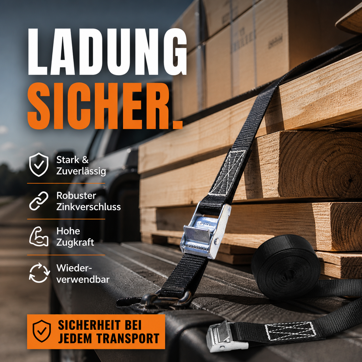 🚚 Spanngurt mit Zinklegierungs-Druckverschluss zur Ladungssicherung