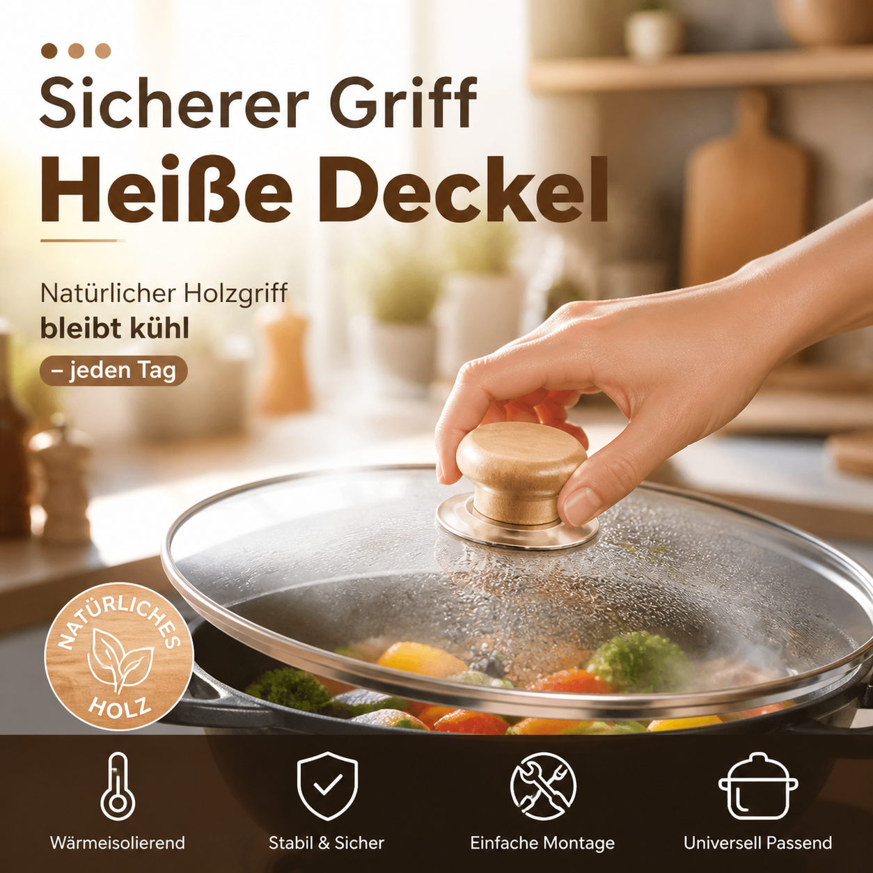 🍲 Massivholz Topfdeckelknauf