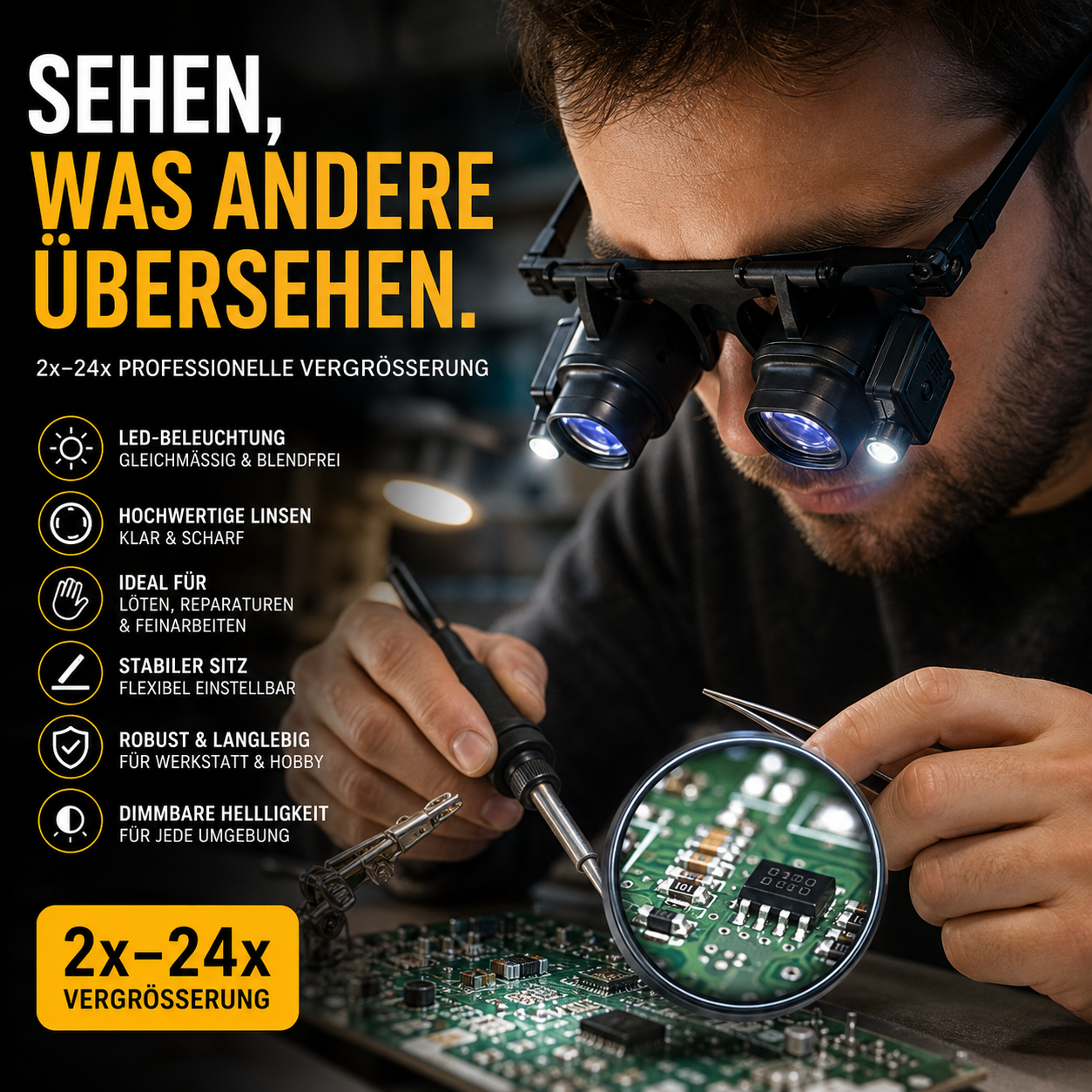 🔥 Heute -50 %! 🔍 LED-Präzisionslupe für Elektronik & Handwerk