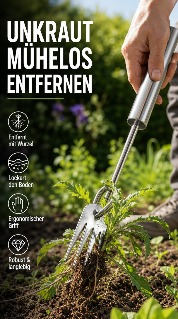 🌿🔨 Robuster Gartenhacken aus Edelstahl – Handgeführte Unkrautentfernung, ideal für Bodenlockerung und Wurzelentfernung