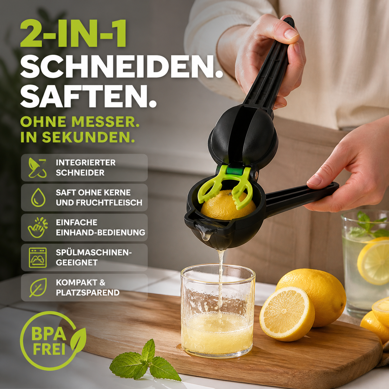 Zitronenpresse mit Schneidevorrichtung