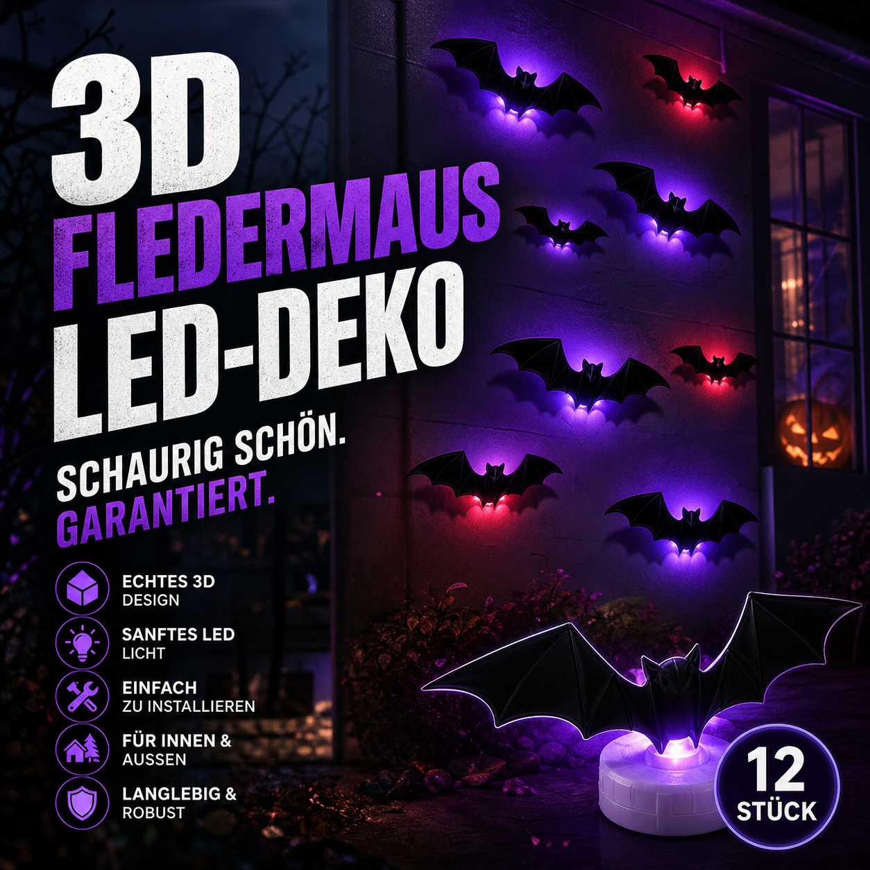 Halloween-3D-Fledermaus-Dekor-Aufkleber-Set