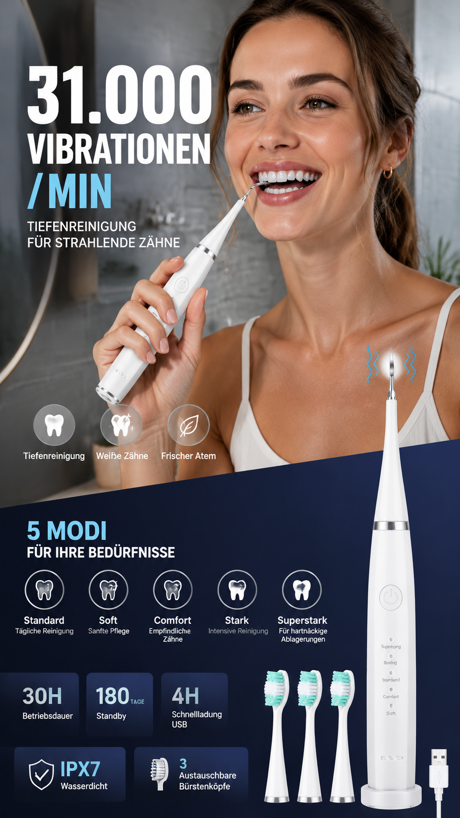 💥 Jetzt 50 % sparen! 🦷 Munddusche & Zahnbürste – 2-in-1-Set für eine gründliche Mundhygiene – kabellos, USB-aufladbar & vielseitig – perfekt für zu Hause, Reisen & unterwegs – ideal für die tägliche Zahnpflege