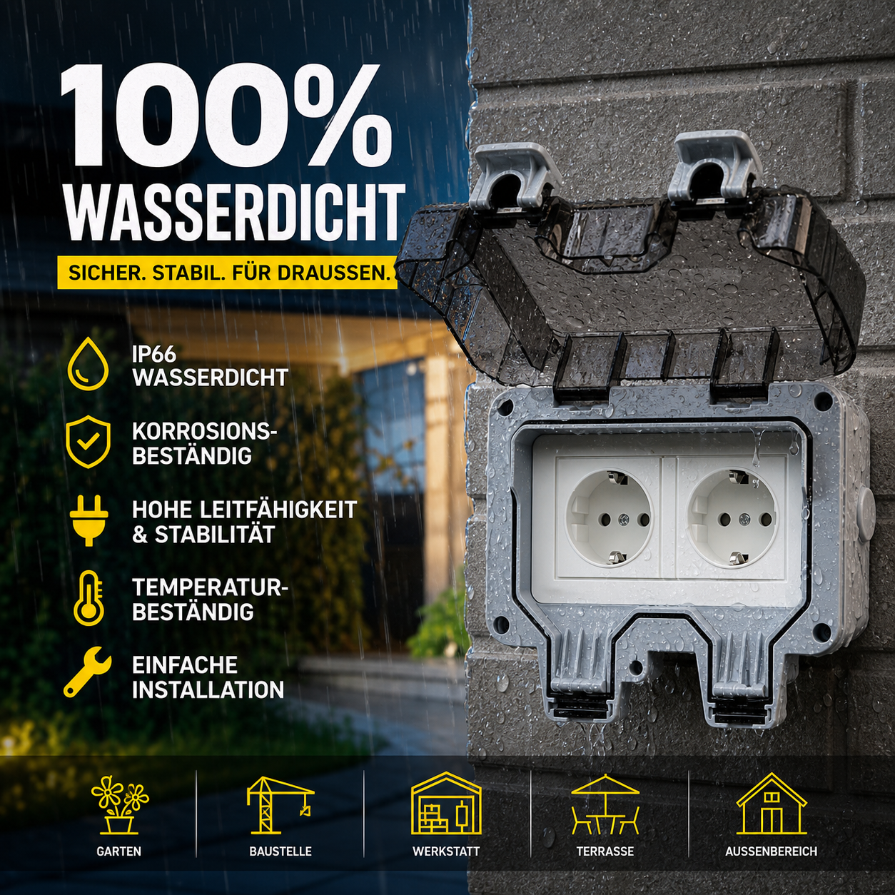 ⚡ Industrie-Steckdose mit IP66-Schutzklasse – absolut wasserdicht, korrosionsbeständig & mit hochwertigen Kontakten aus Kupfer für maximale Sicherheit bei Regen 🌧️