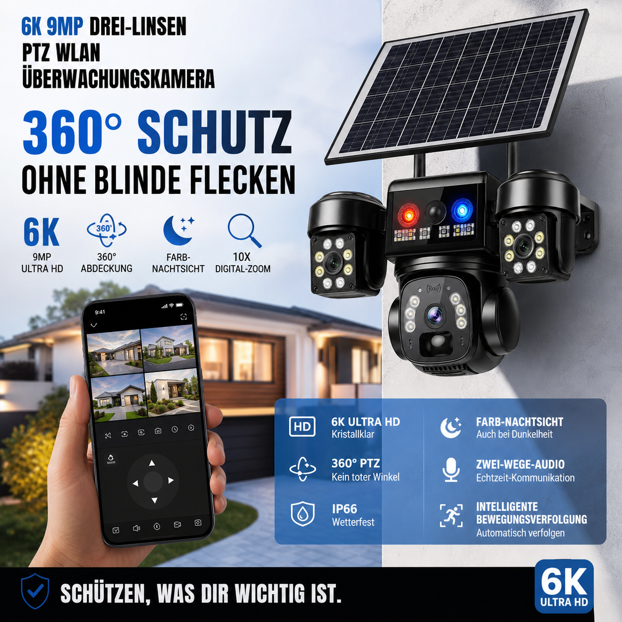 Solarbetriebene wasserdichte Überwachungs-Sicherheitskamera