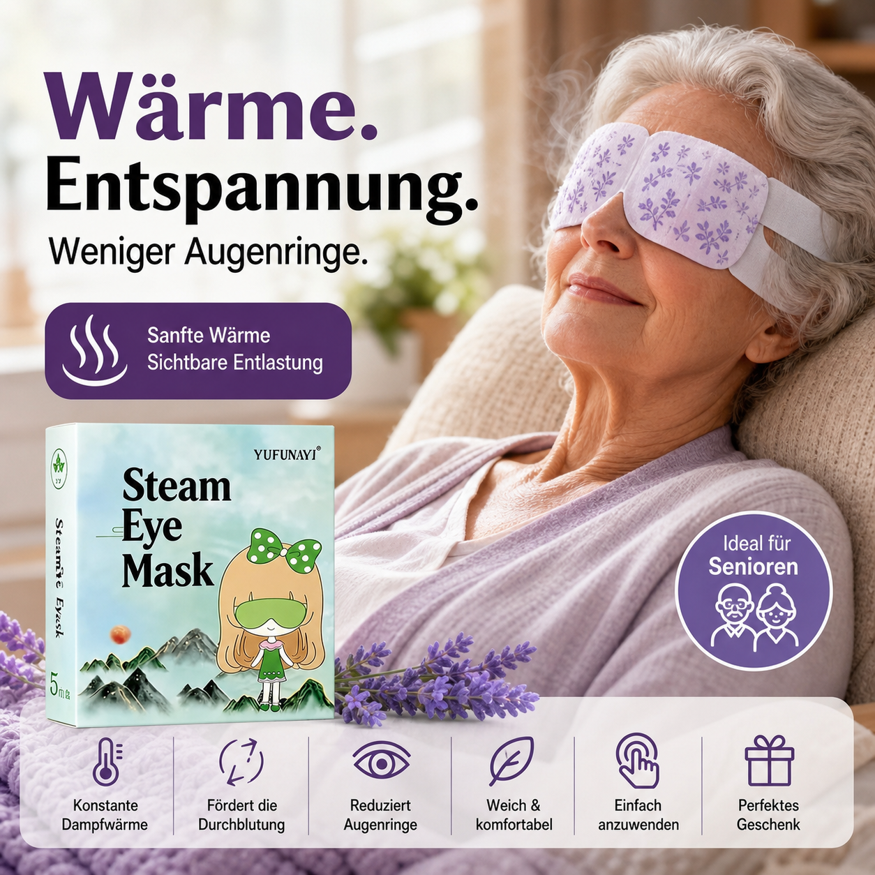 5er-Pack Augenmasken mit Beifuß-Dampf-Wärmekompresse