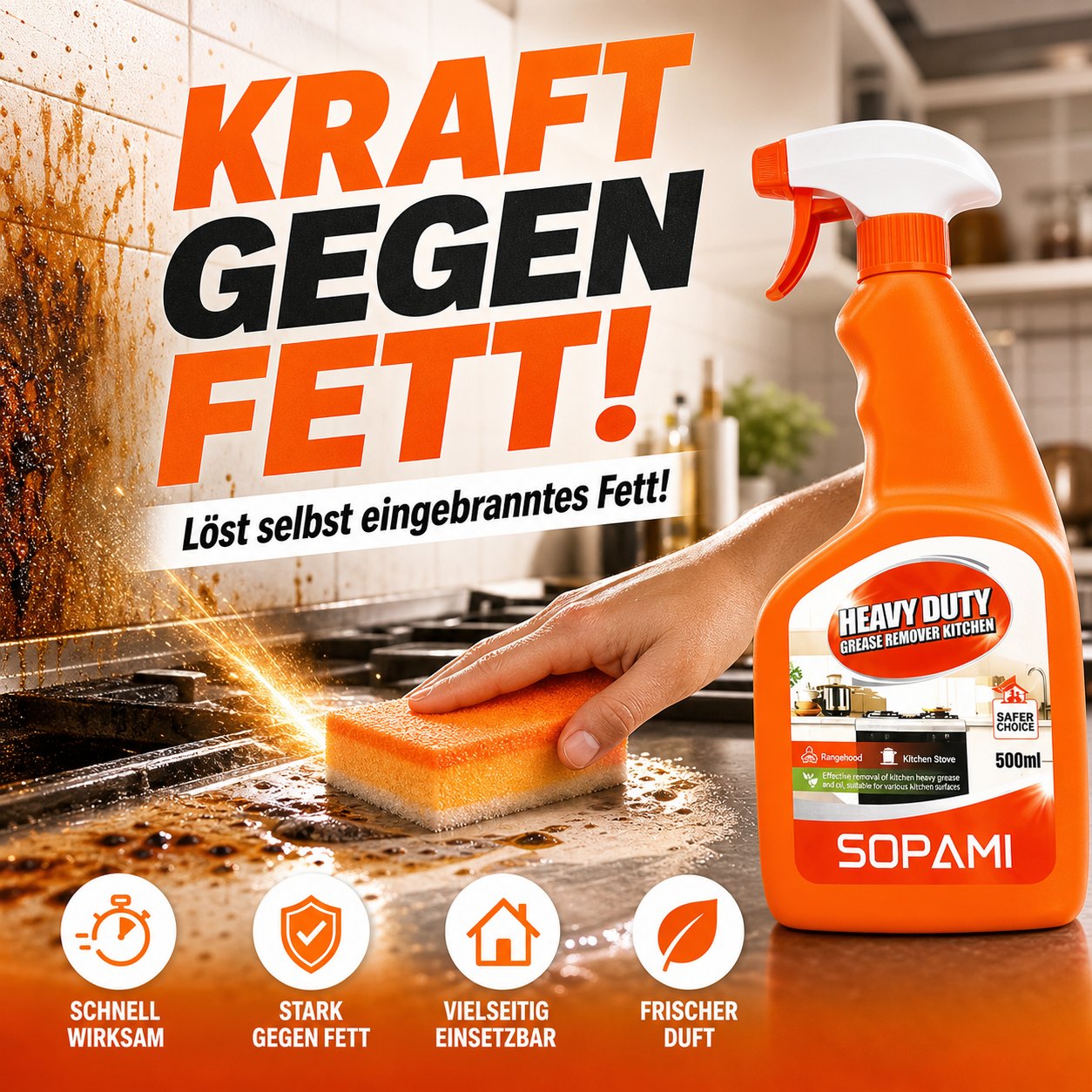 Hochwirksamer Küchenfettlöser