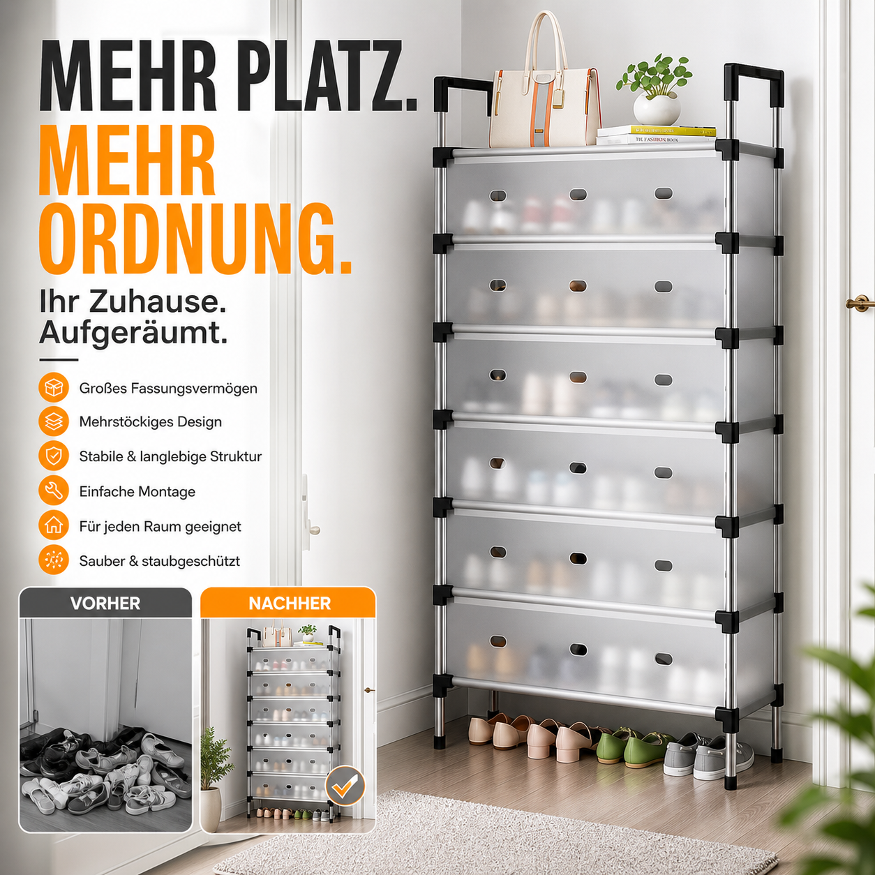 Schuhregal mit großem Fassungsvermögen und mehreren Ebenen