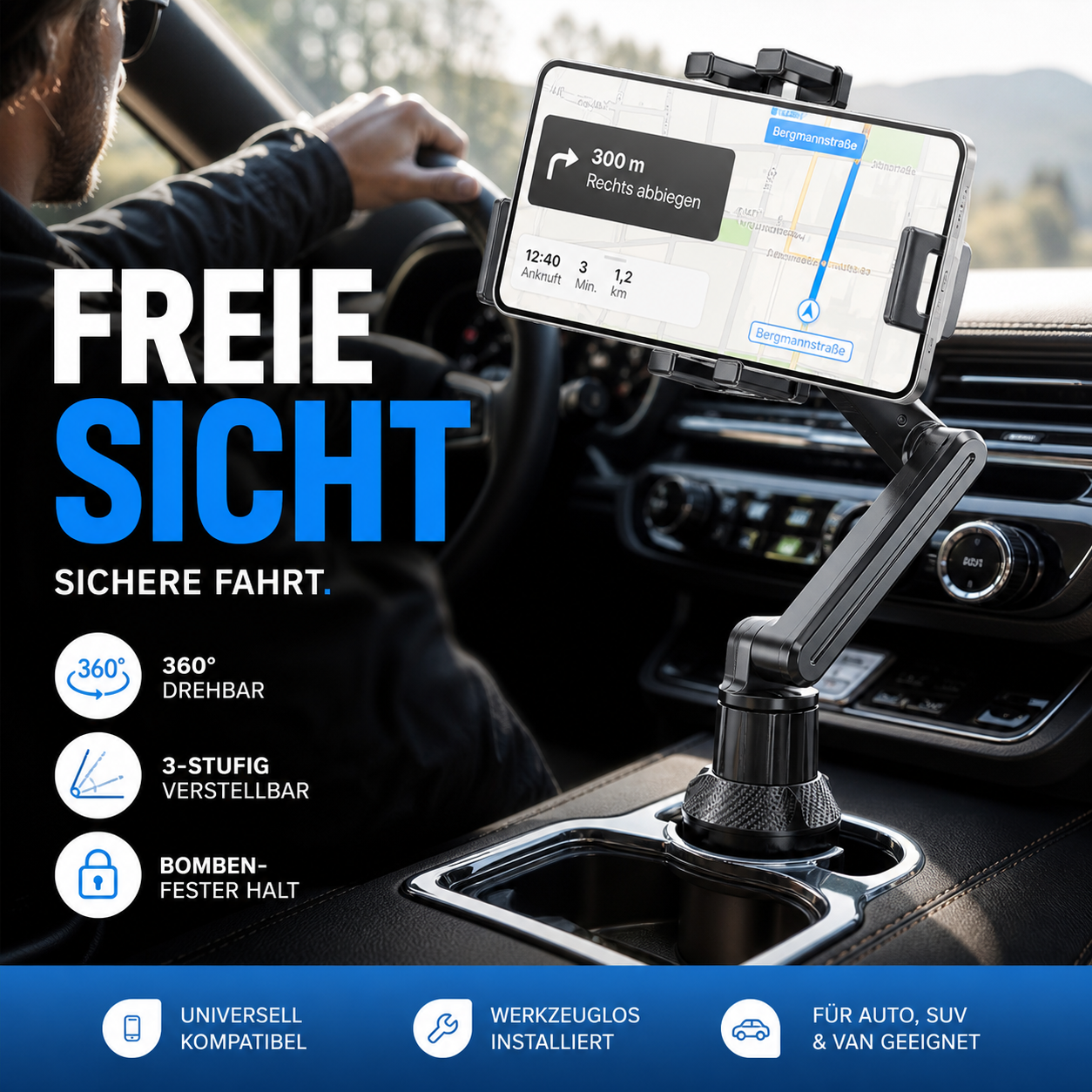 360° drehbare und verstellbare Autohalterung für Trinkbecher