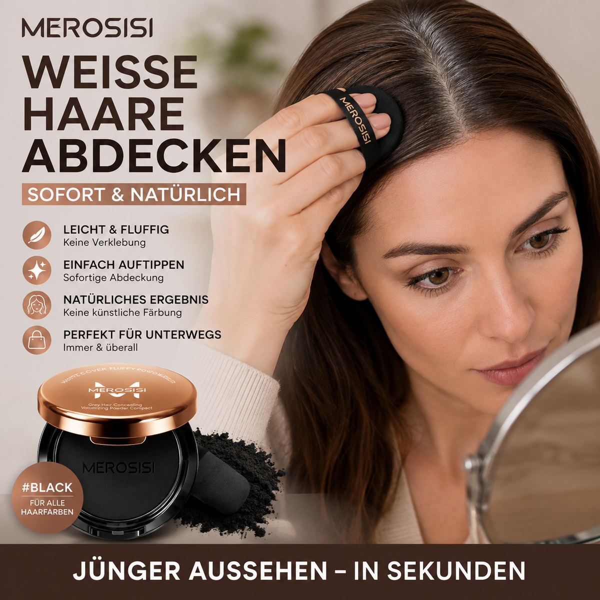 ✨ Fluffiges Weißhaar-Abdeckpuder – Sofort natürliche Nachfärbung, du siehst jünger aus