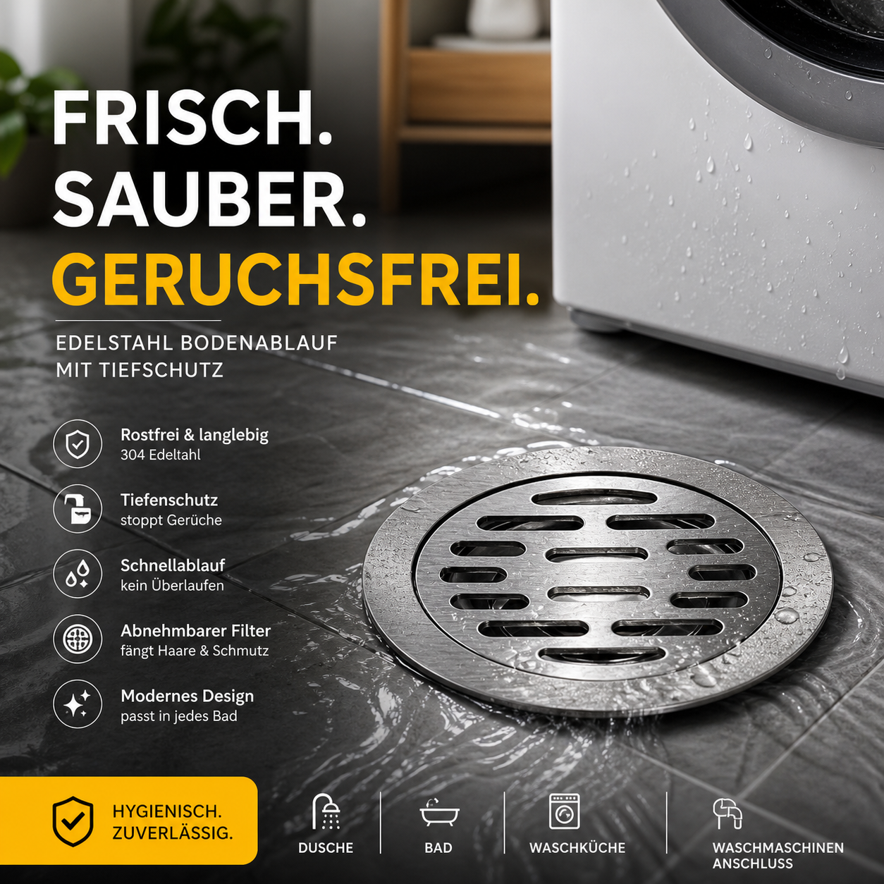 🔥Runder, geriebener Edelstahl-Abfluss mit Geruchsverschluss