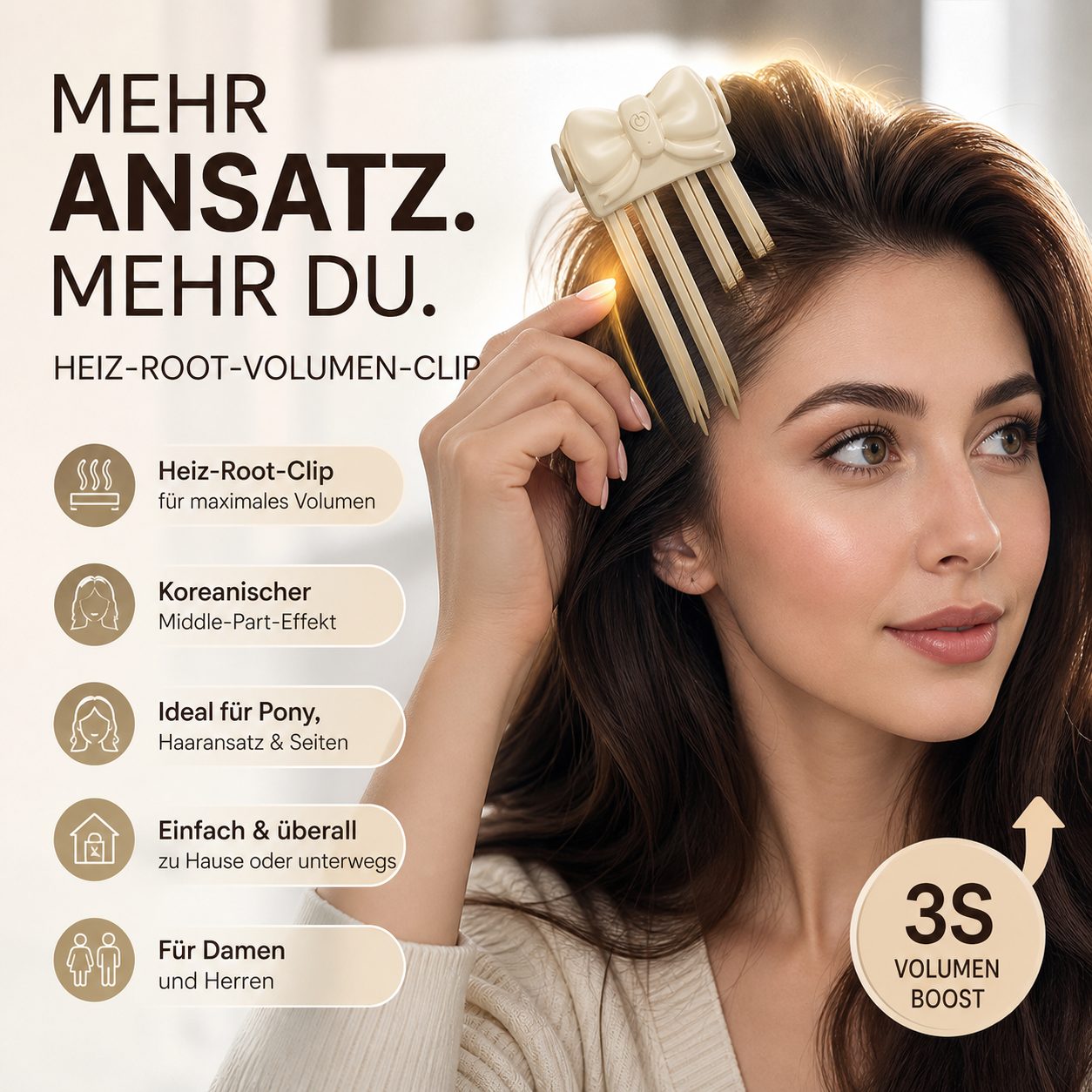 💇 Kabelloser, beheizbarer Clip für mehr Volumen am Haaransatz, tragbares Haarstyling-Gerät für Reisen, ideal für glattes, feines Haar