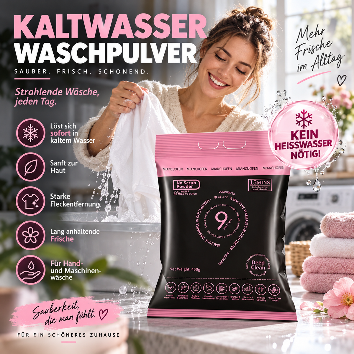 🔥 Schnelllösliches Waschpulver für kaltes Wasser mit lang anhaltendem Duft