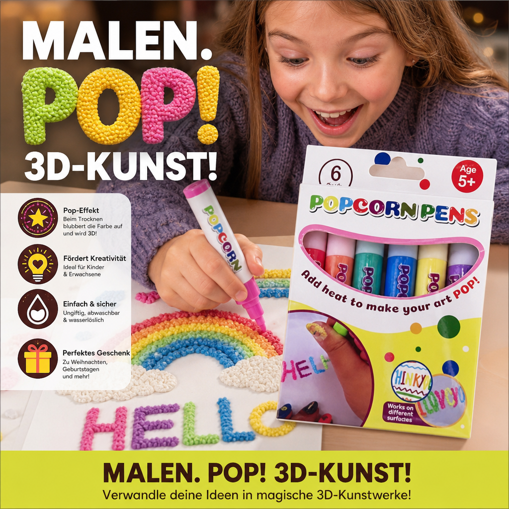🥳HEISSER SALE 2026🥳💞50.000+ VERKAUFT!🎄🎁Magische Popcorn-Stifte mit Blaseneffekt, wärmeaktivierte Popcorn-Stifte, DIY-3D-Kunstmarker für Kinderbastelprojekte