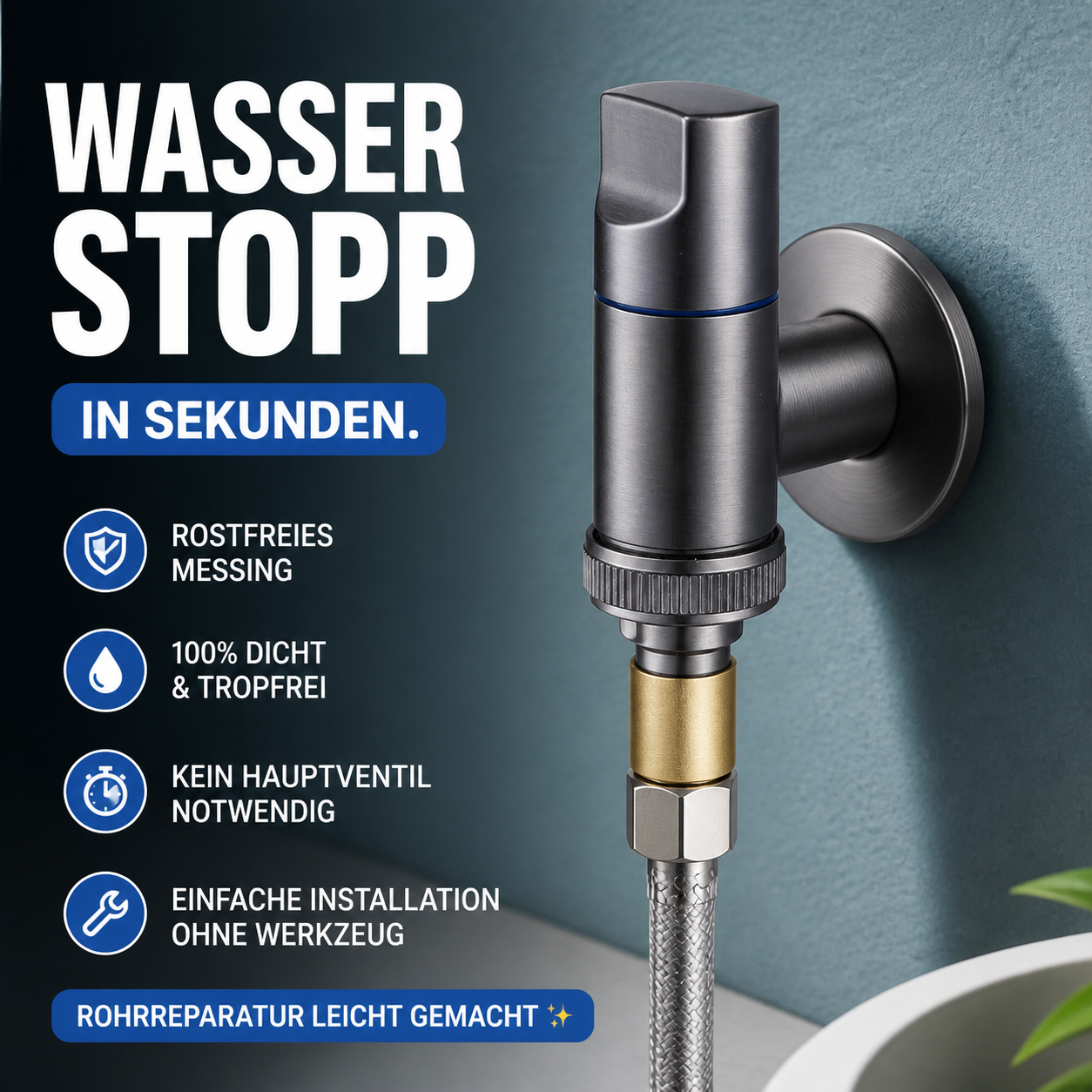 Multifunktionales Universal-Absperrventil aus Messing
