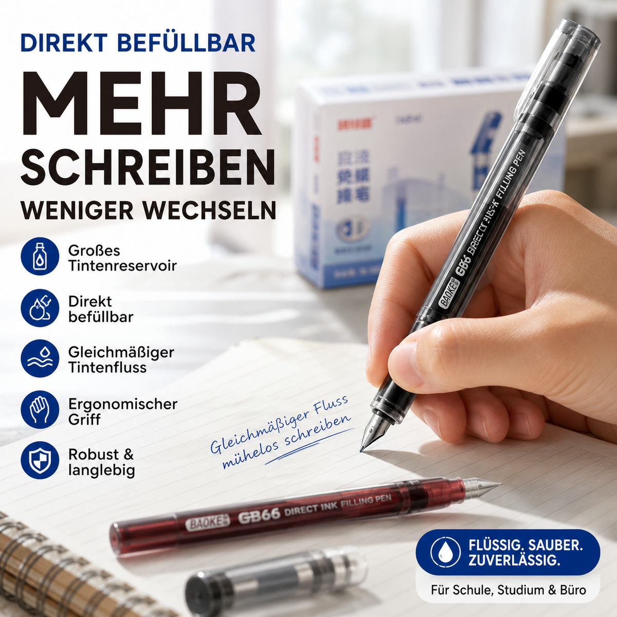✍️ Großraum-Direkttintenfüller – ohne Patronenwechsel