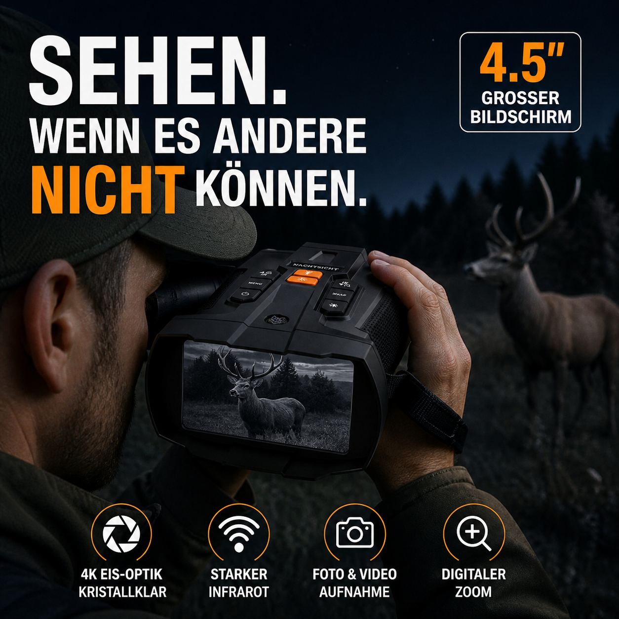 4.5‑Zoll‑Nachtsichtbrille mit 4K‑Ferrooptik