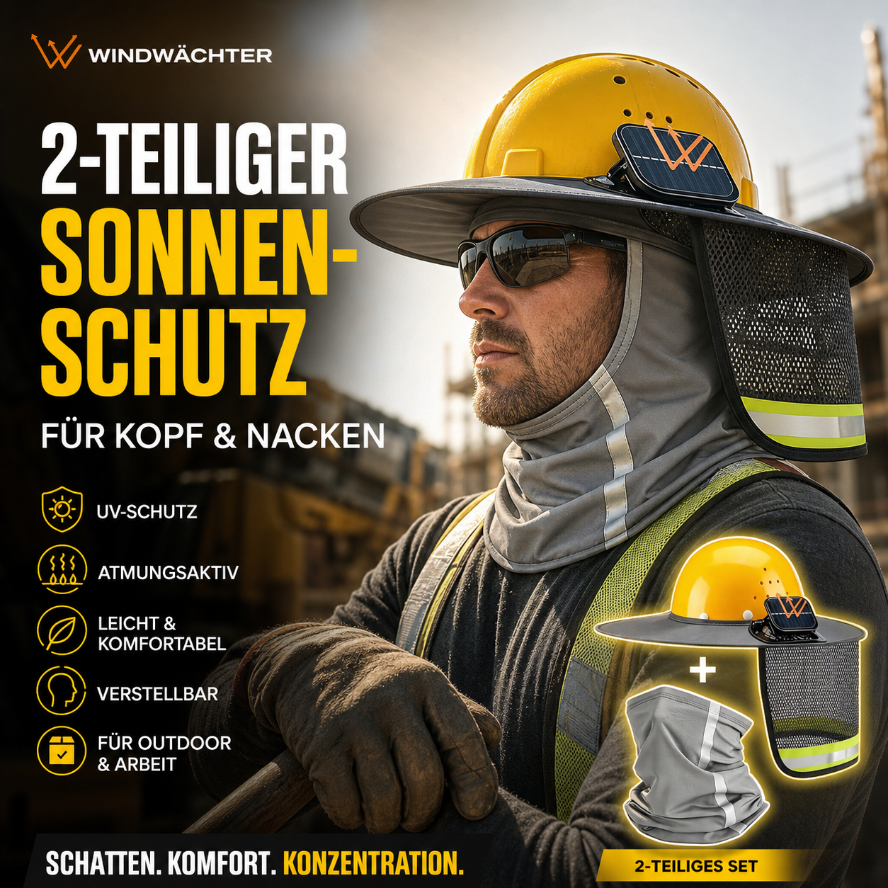 ☀️ 2er-Set Sonnenschutz-Helm mit Nackenschutz