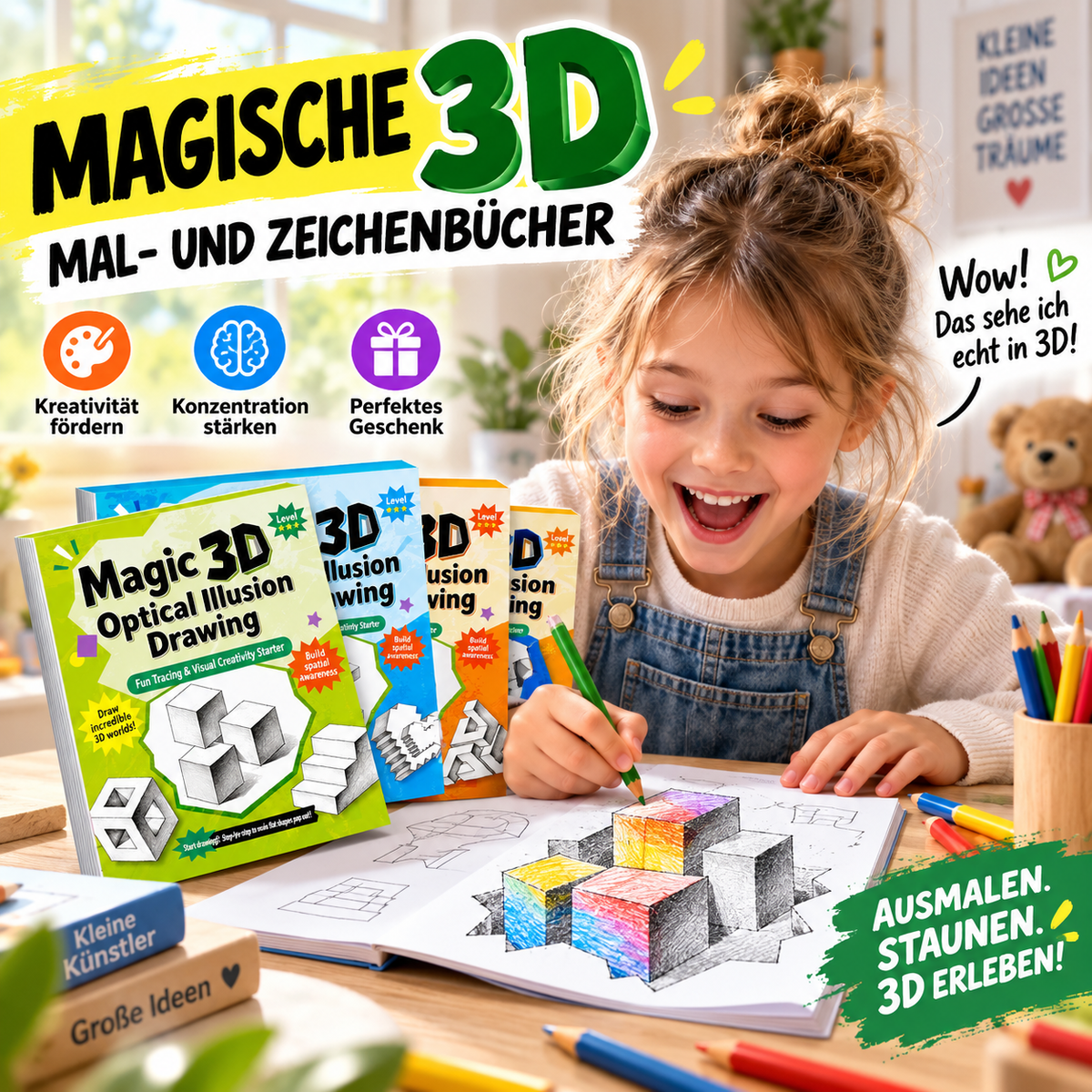 ✨Zauber‑3D‑Malbuch mit Nachzeichnungsvorlagen!✨