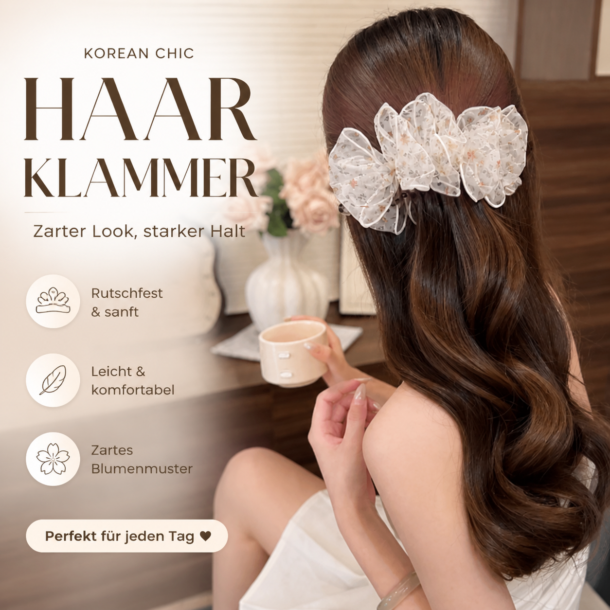 🌸 Koreanischer Banane-Haarclip mit Blumen-Tüll