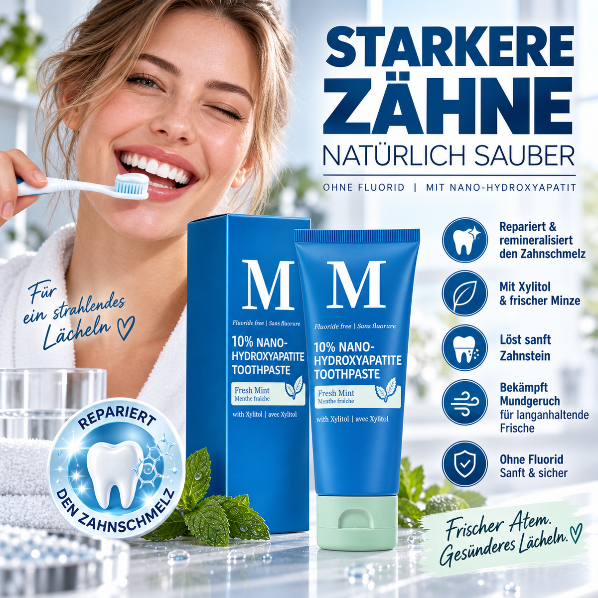 🦷 Fluoridfreie Zahnpasta mit Nano-Hydroxylapatit