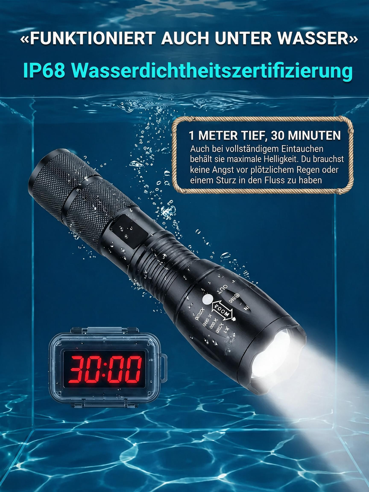 Superhelle weiße Lasertaschenlampe mit einstellbarem Zoom