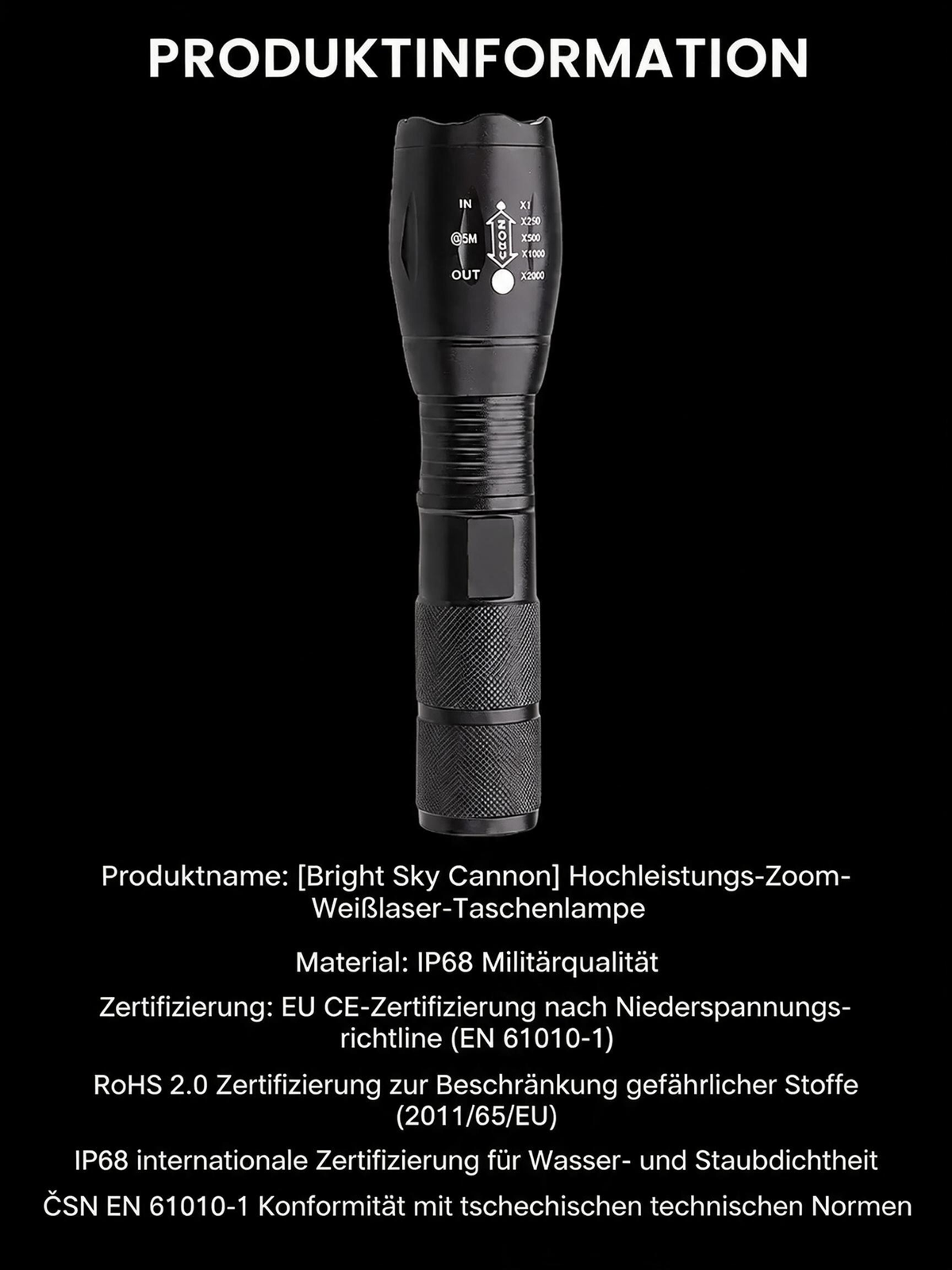 Superhelle weiße Lasertaschenlampe mit einstellbarem Zoom