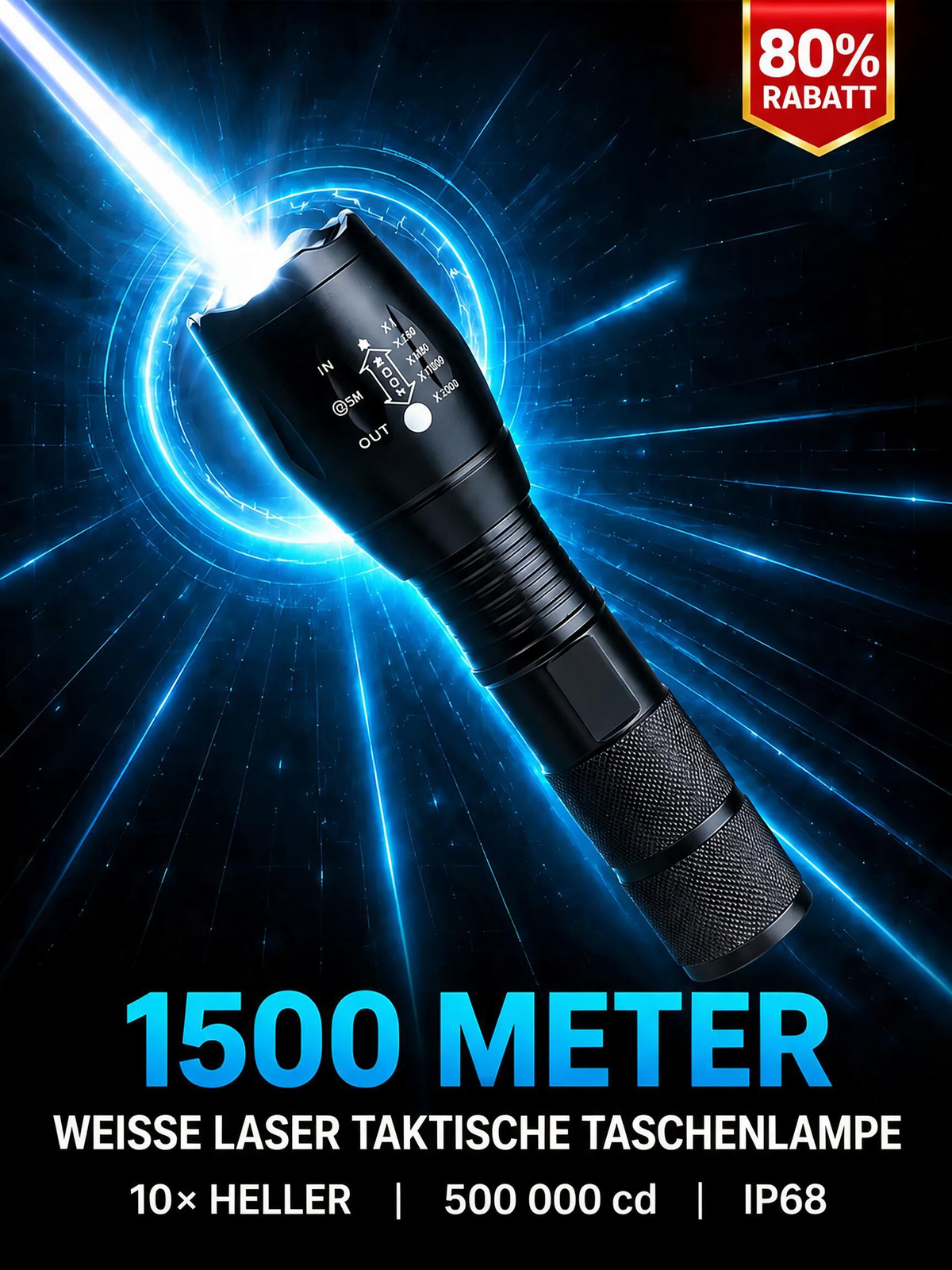 Superhelle weiße Lasertaschenlampe mit einstellbarem Zoom