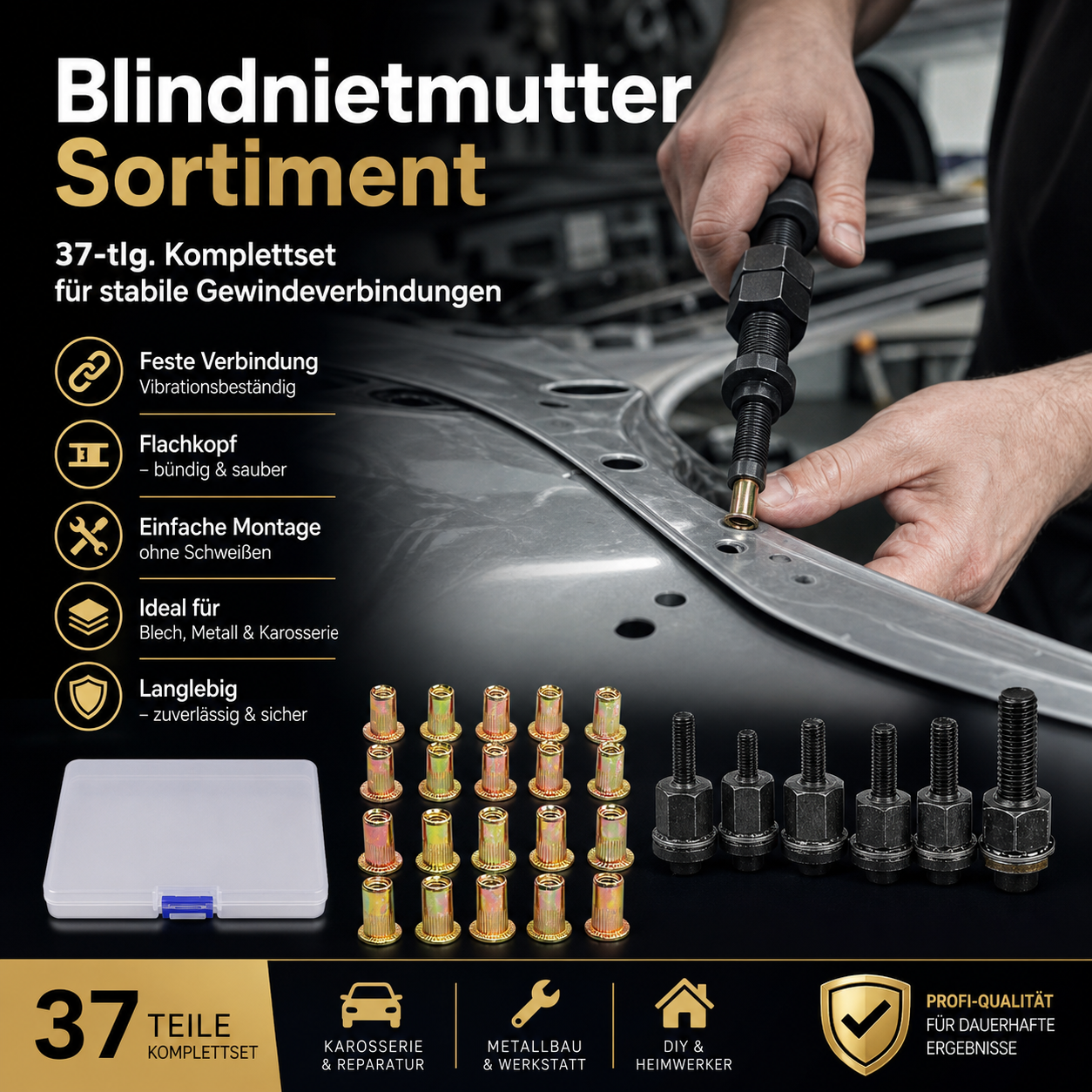 🔧Die Pakete werden zu Ihnen nach Hause geliefert!🎁Flachkopf-Gewindemutter Einnietmuttern-Satz