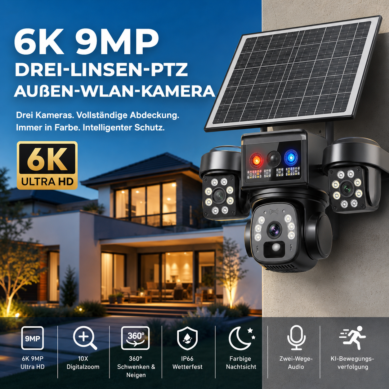 Solarbetriebene wasserdichte Überwachungs-Sicherheitskamera