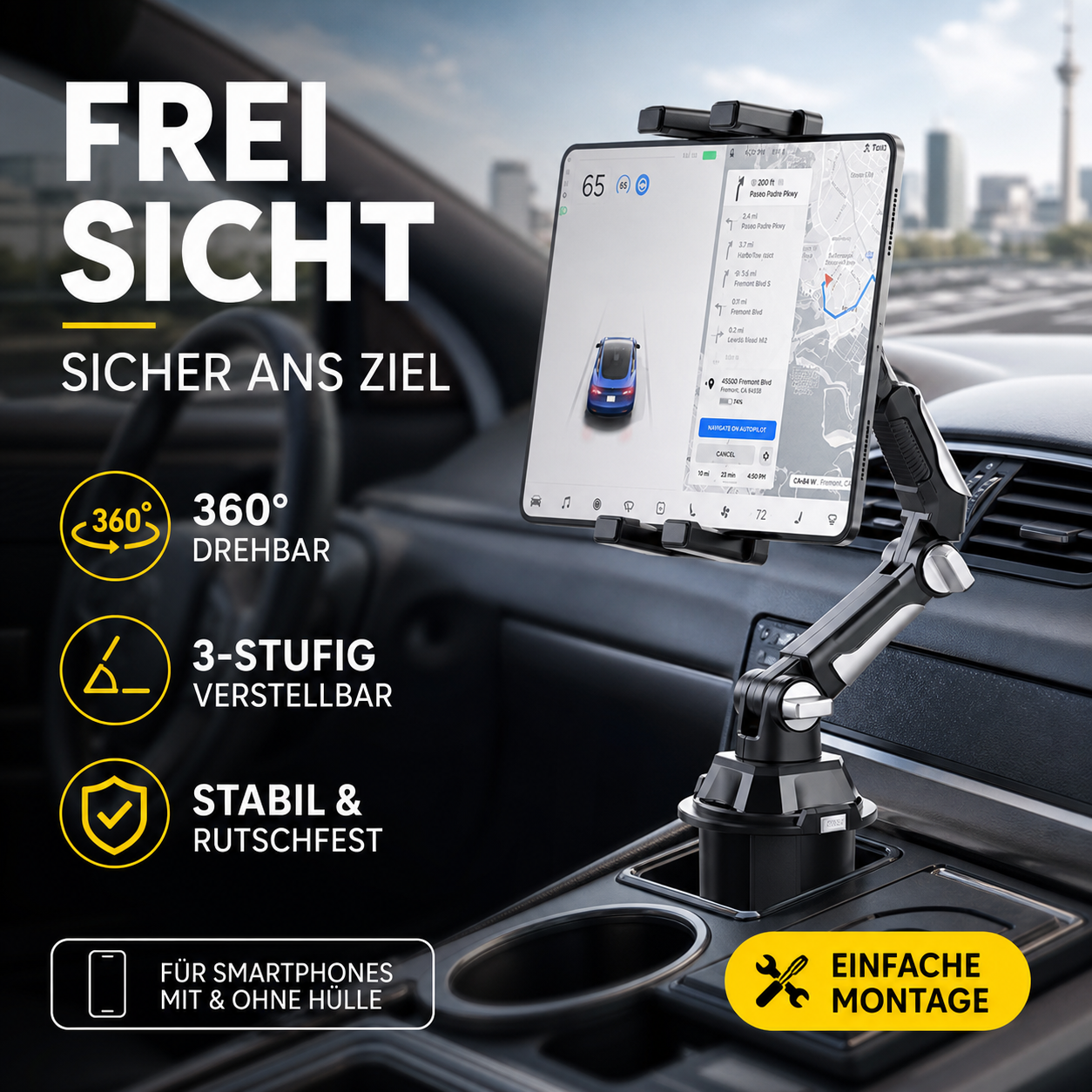 360° drehbare und verstellbare Autohalterung für Trinkbecher